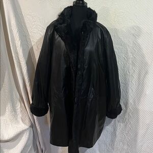 Marvin Richards Black Leather and Faux Fur Jacket, size extra large